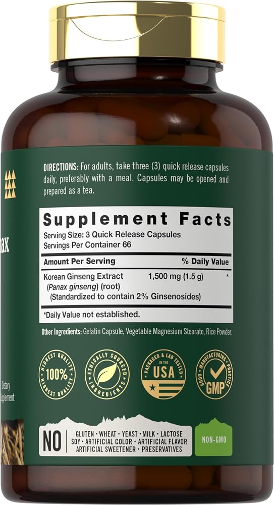 Tahoe Nutritionals Korean Panax Ginseng Extract 1500 mg - 200 Capsules - image 2