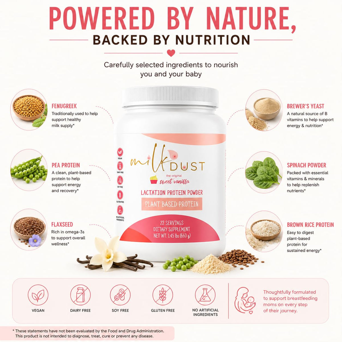 Milk Dust Lactation Protein Powder Vegan Vanilla - 23.02 oz - image 8