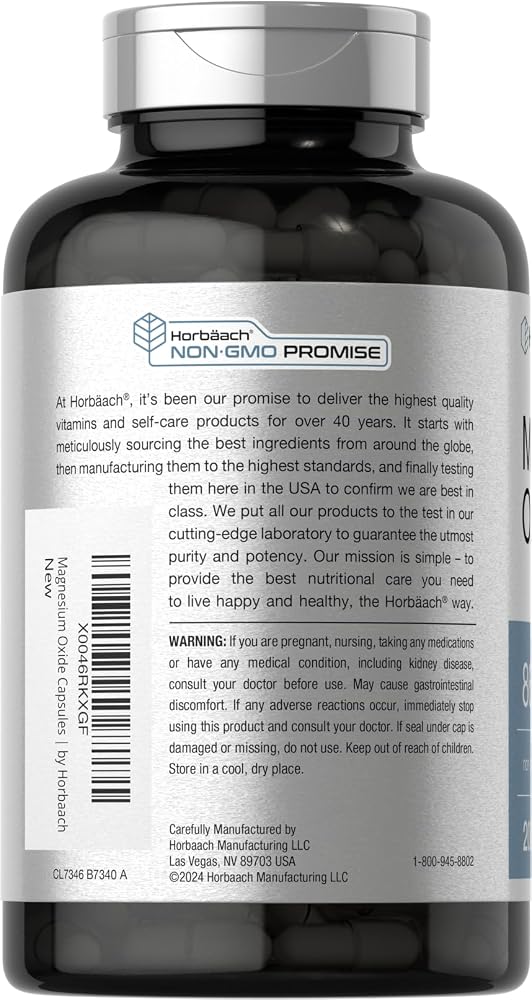 Horbäach Magnesium Oxide 500 mg - 200 Capsules - image 3