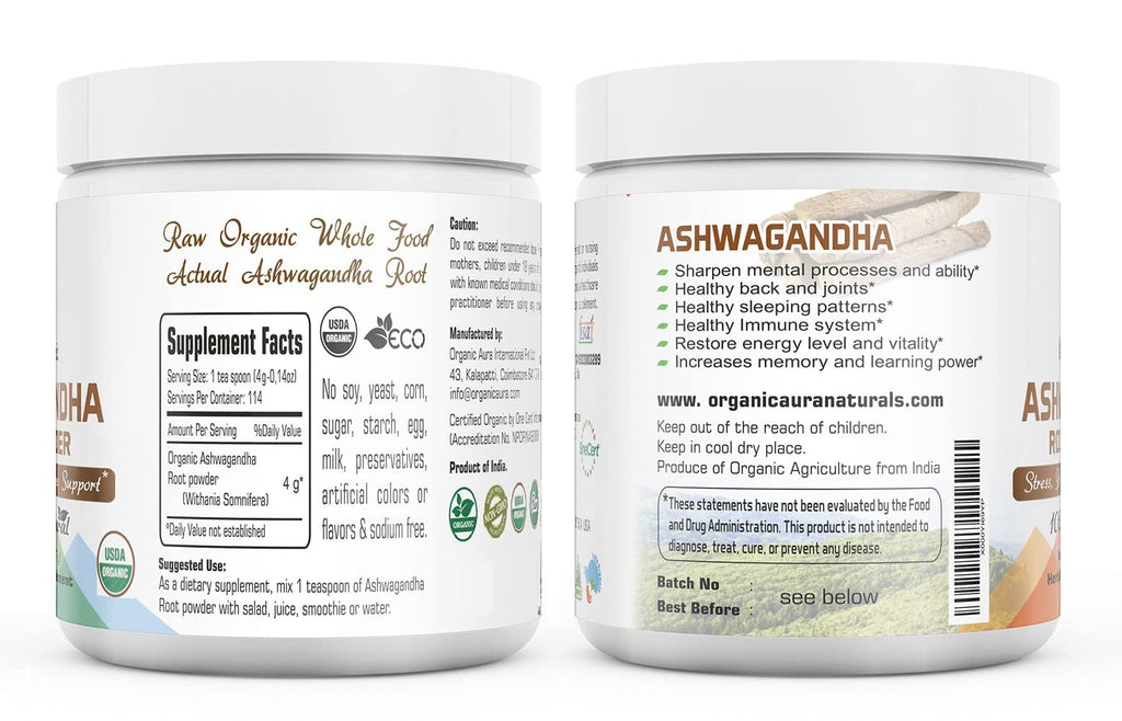 Organic Aura International Certified Organic Ashwagandha Root Powder - 8 oz - image 2