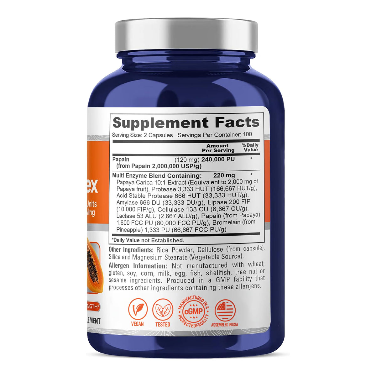 NusaPure Papaya Enzyme 240,000 PU Vegan - 200 Capsules - image 2