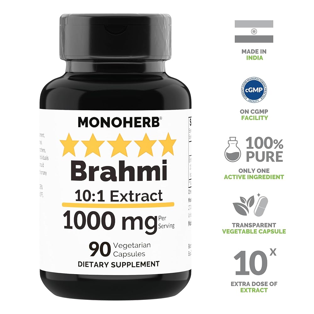 MONOHERB Brahmi Extract 1000 mg - 90 Vegetarian Capsules - image 3