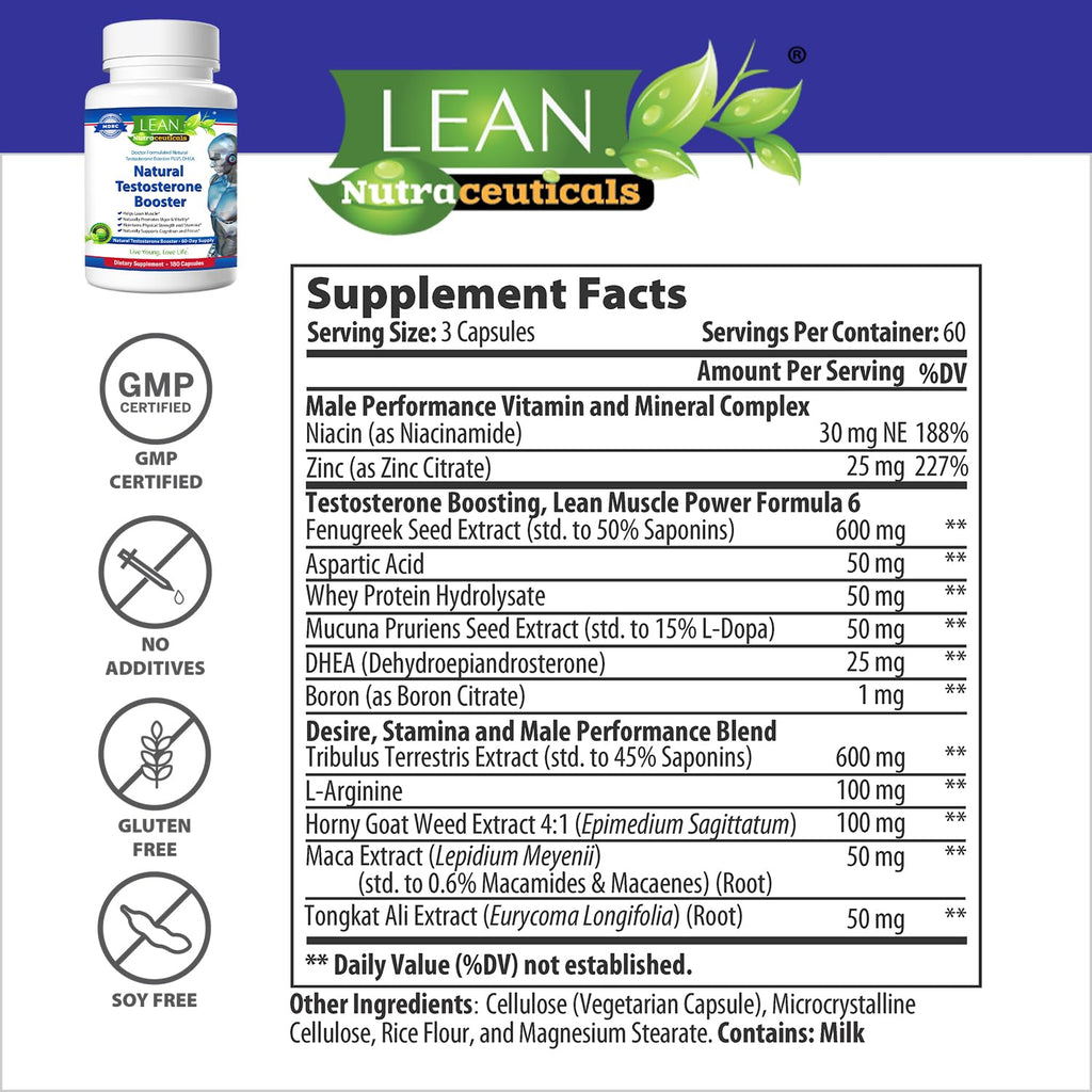 LEAN Nutraceuticals Testosterone Booster for Men - 180 Capsules - image 7