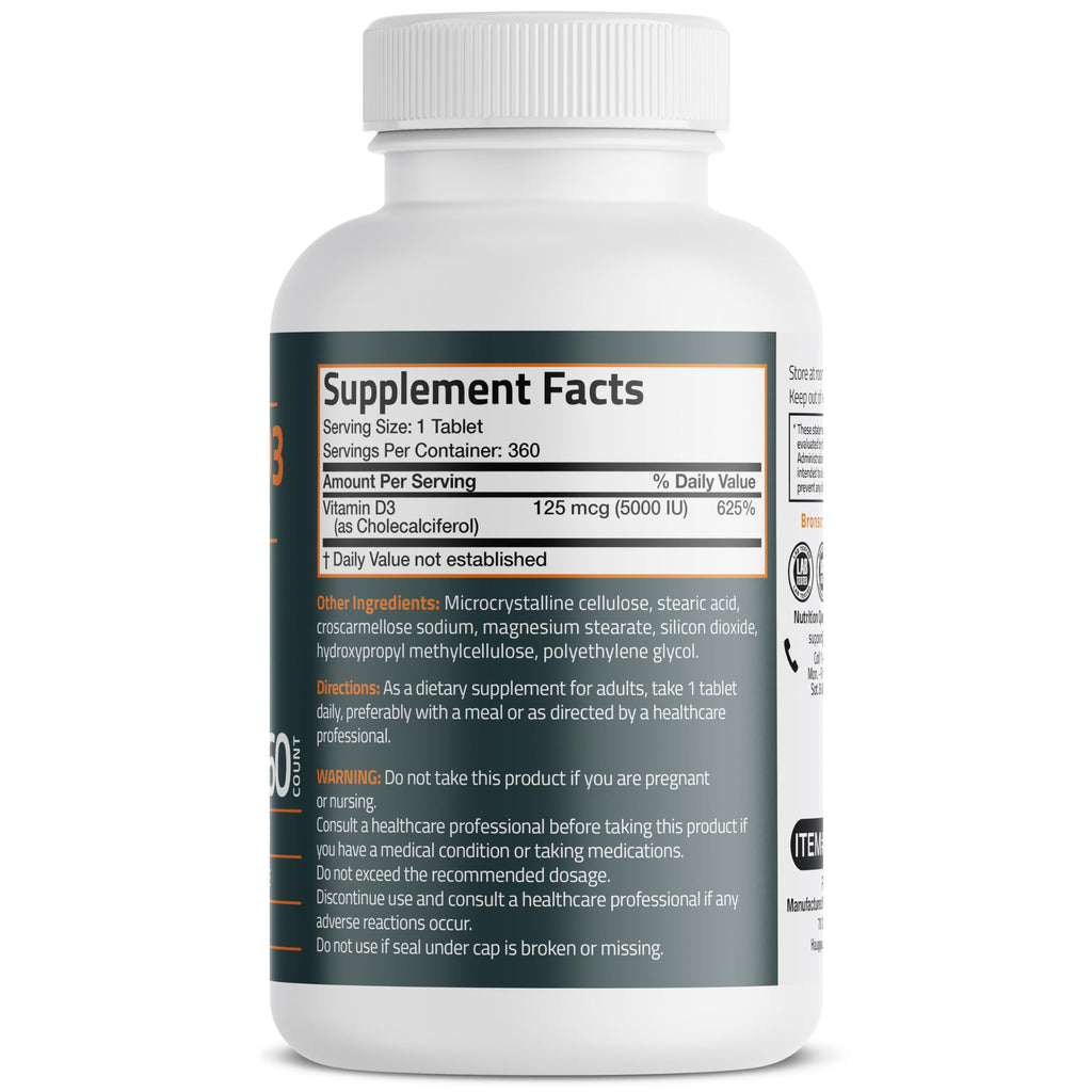 Bronson Vitamin D3 5000 IU - 360 Tablets - image 2