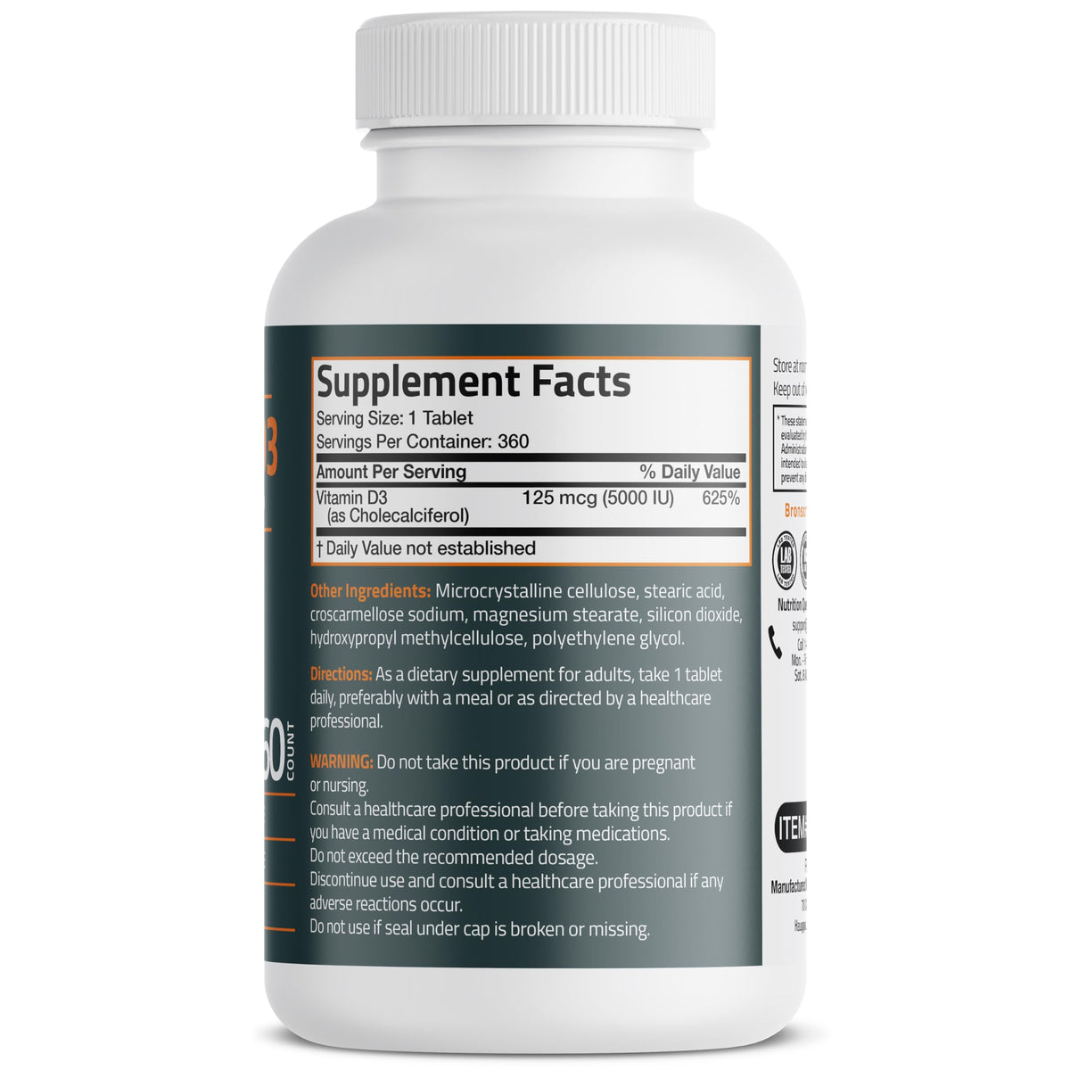 Bronson Vitamin D3 5000 IU - 360 Tablets - image 2