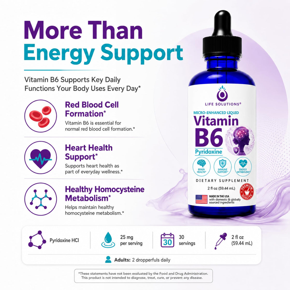 Life Solutions Vitamin B6 25mg Liquid Drops - 2 Fl Oz - image 4
