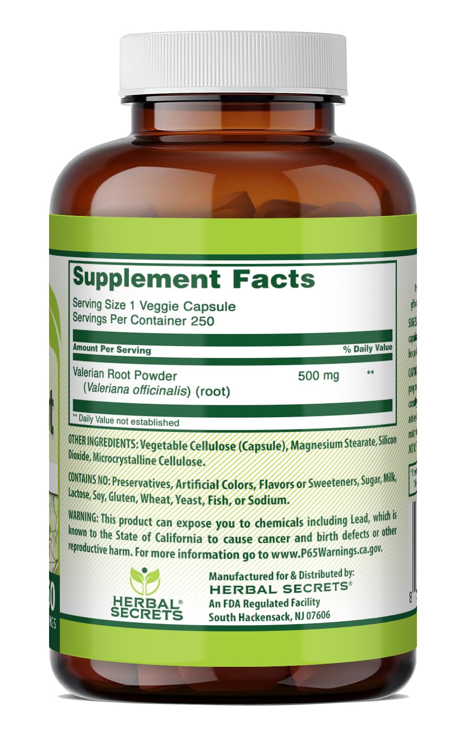 Herbal Secrets Valerian Root 500 mg - 250 Vegetarian Capsules - image 2