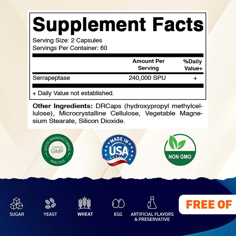 Vitamatic Serrapeptase 240,000 SPU - 120 Capsules - image 2