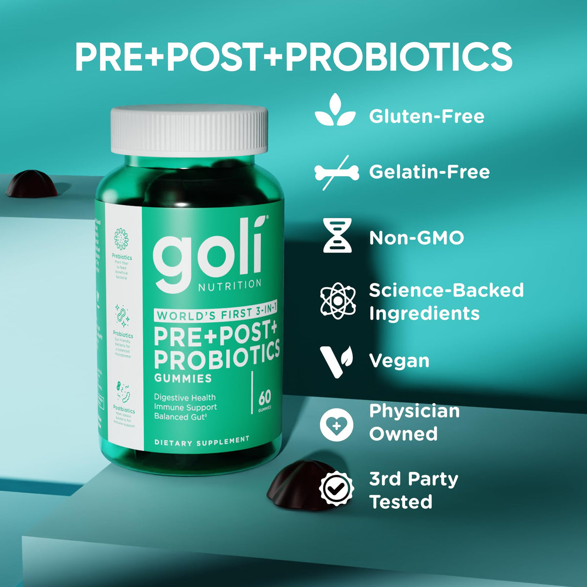 Goli Pre Pro Postbiotic Gummies - Worlds First 3-in-1 Formula