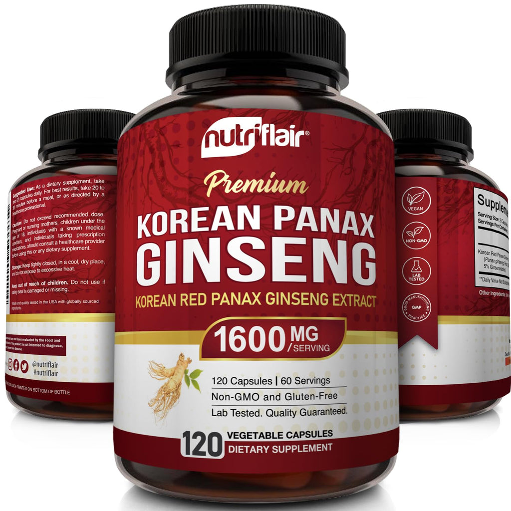 NutriFlair Korean Red Panax Ginseng 1600mg Energy & Focus - 120 Capsules - image 4