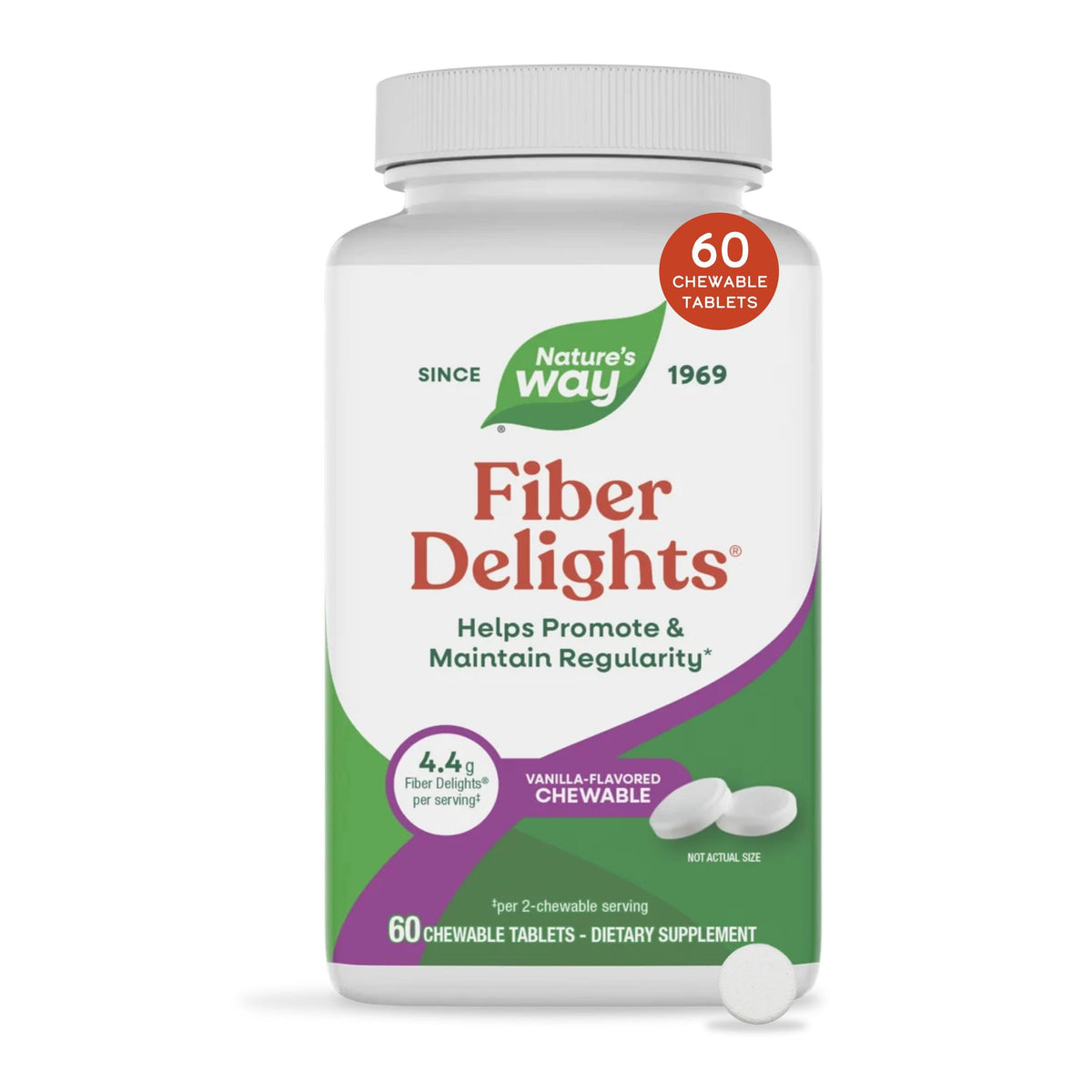 Nature's Way Fiber Delights Daily Fiber Chewable Tablets, Vanilla - 60 Tablets