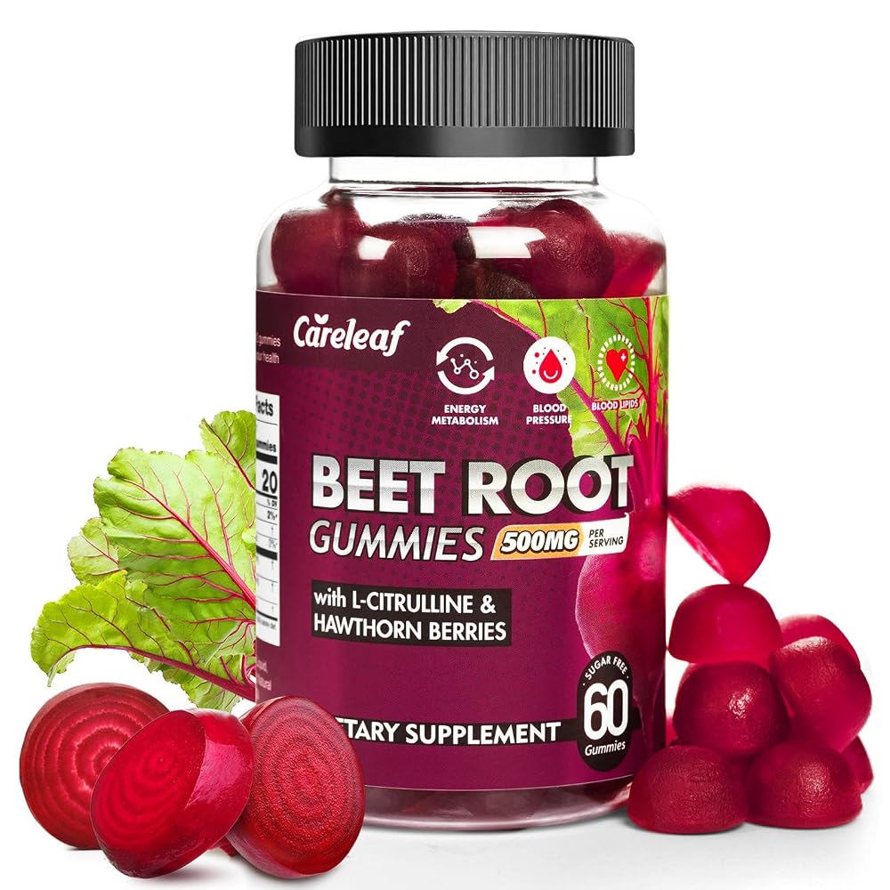 careleaf Sugar-Free Vegan Beetroot Gummies with L-Citrulline - 60 Count