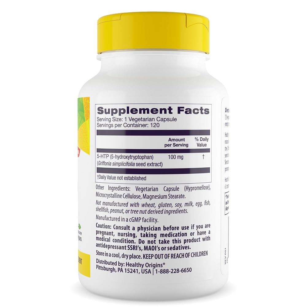 Healthy Origins 5-HTP 100 mg Griffonia Seed - 120 Vegetarian Capsules - image 3
