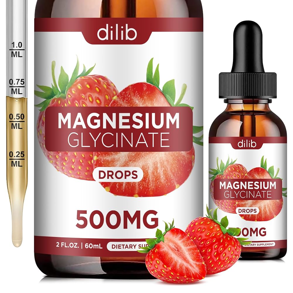 Dilib Magnesium Glycinate Liquid Drops 500mg for Stress Relief - 2 Fl Oz