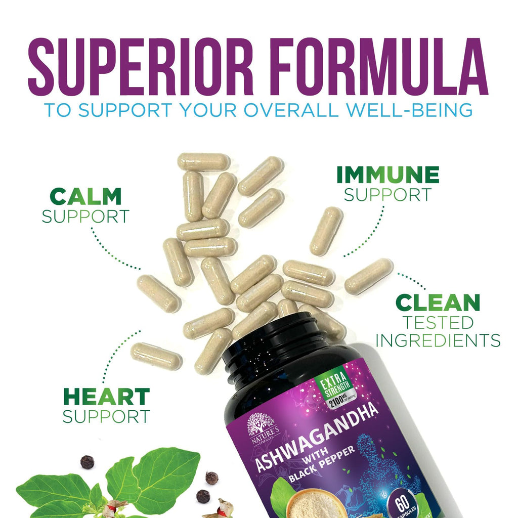 Nature's Strength Ashwagandha Supplements 1100mg - High-Absorption