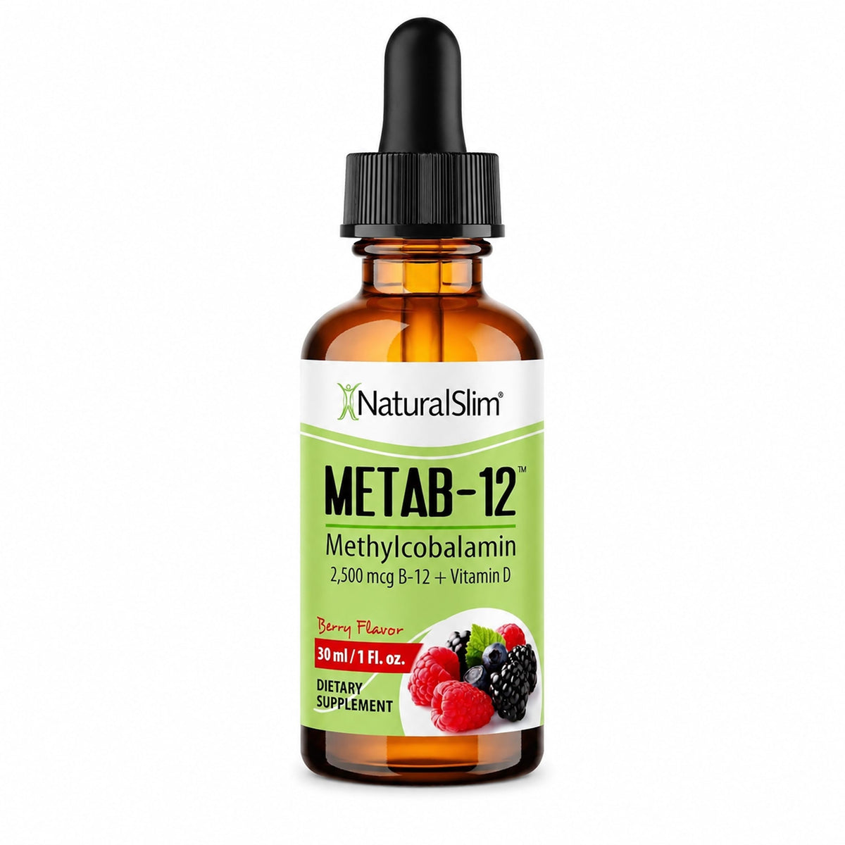 NaturalSlim Metab-12 Sublingual B12 + Vitamin D Drops, Berry - 1 fl oz
