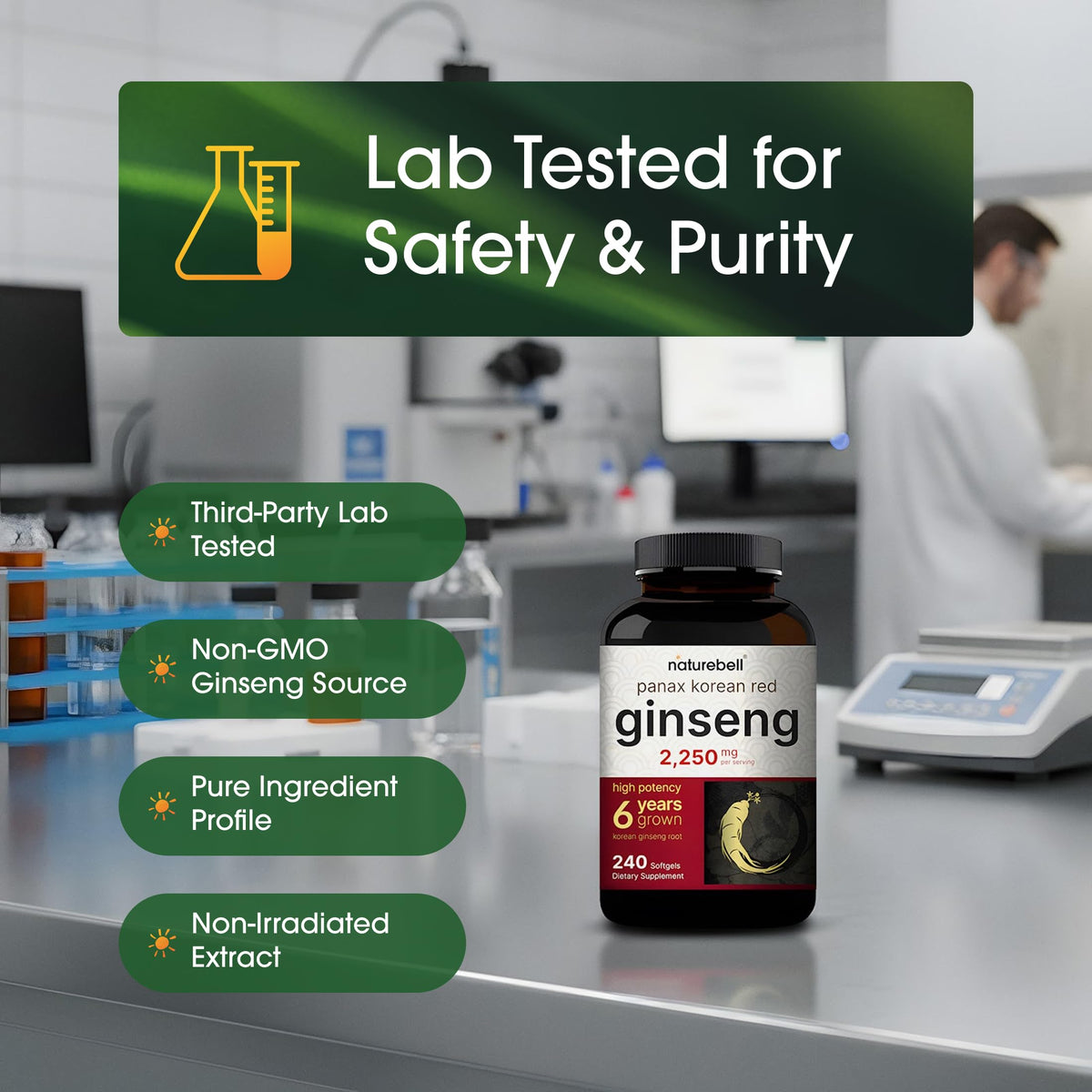 NatureBell Panax Korean Red Ginseng 2,250mg - 240 Softgels - image 5