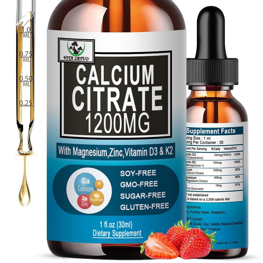Vita letuo Calcium Citrate 1200mg with Vitamin D3 Liquid Drops - 30 Servings