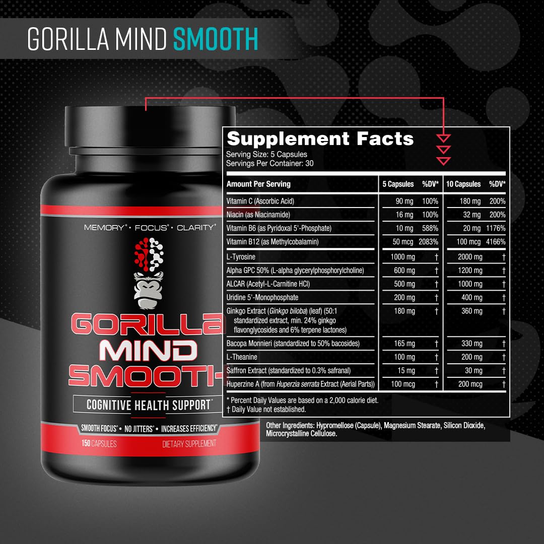 Gorilla Mind Smooth Nootropic Memory & Focus Formula - 90 Capsules - image 2