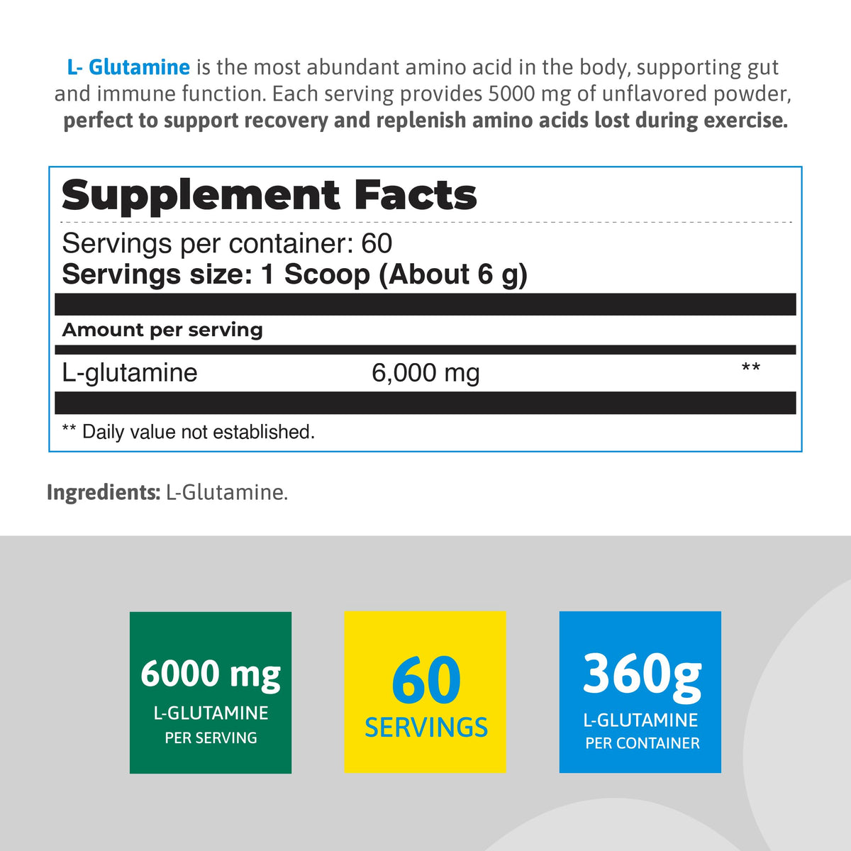 HEALTHY SPORTS L-Glutamine Powder 6000mg - 60 Servings - image 2