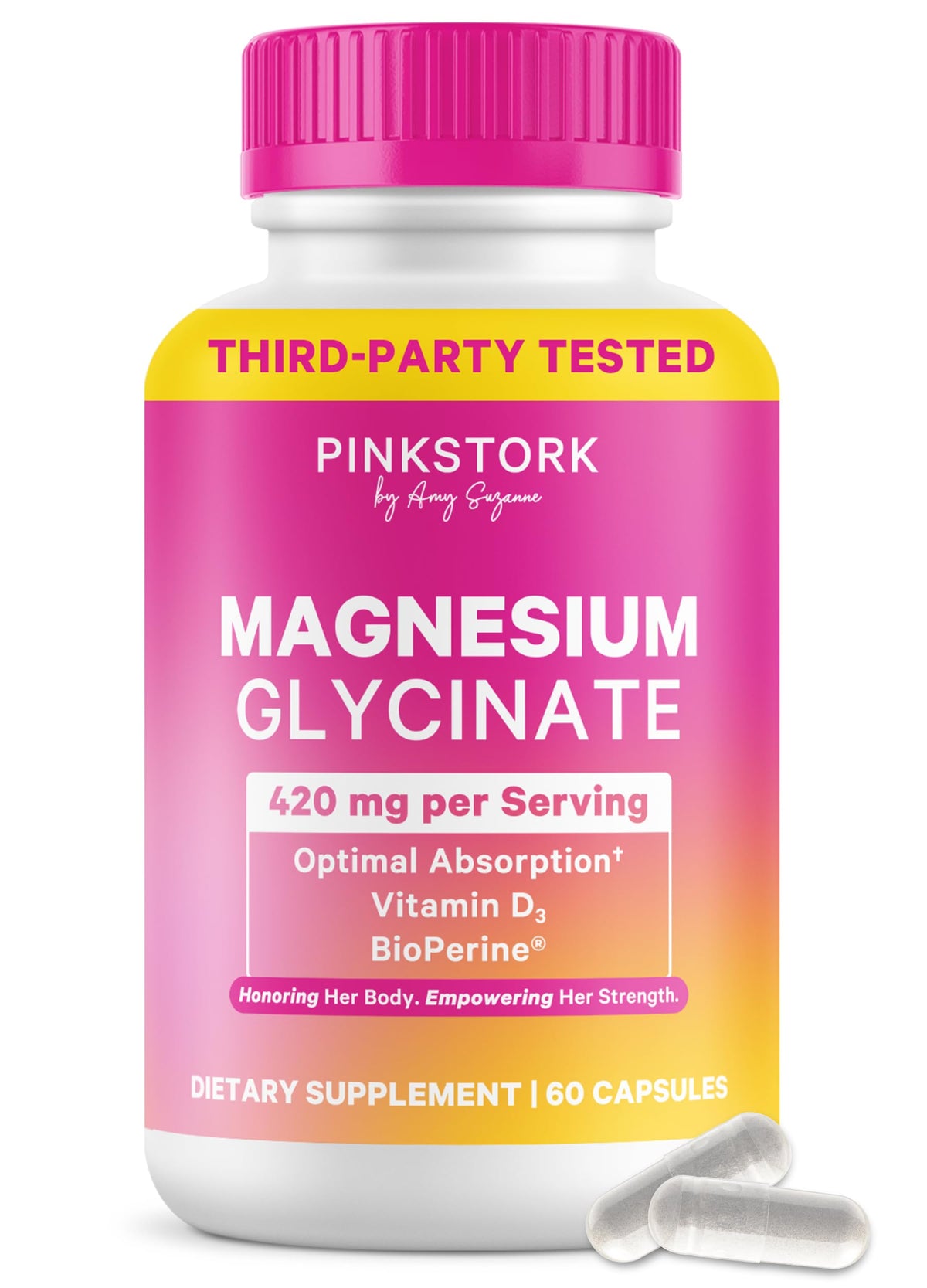 Pink Stork Magnesium Glycinate with Vitamin D3 - 60 Capsules