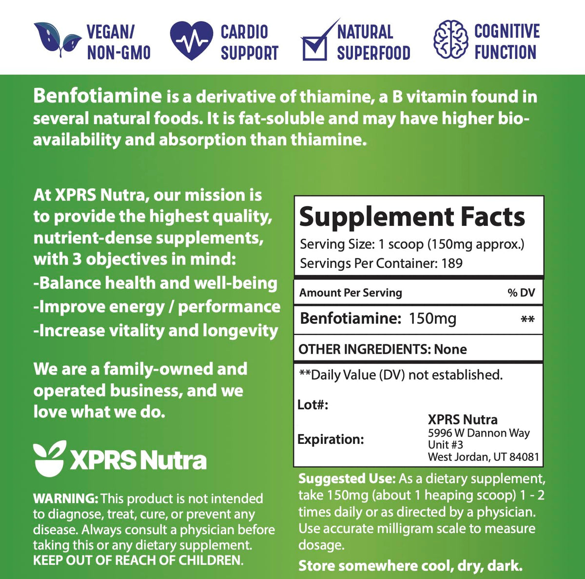 XPRS Nutra Benfotiamine Powder Vitamin B1 - 1 Ounce - image 6