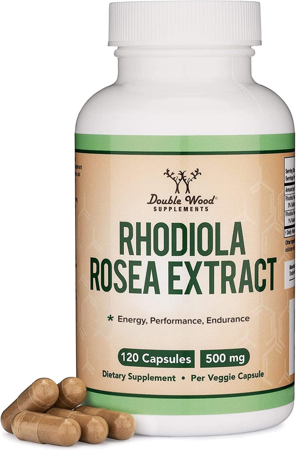 Double Wood Supplements Rhodiola Rosea Root Extract 500mg - 120 Capsules