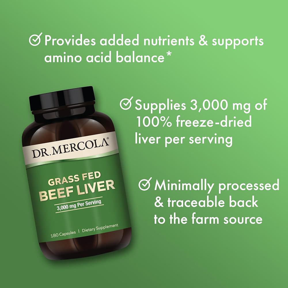 Dr. Mercola Grass Fed Beef Liver 3000 mg - 180 Capsules - image 3