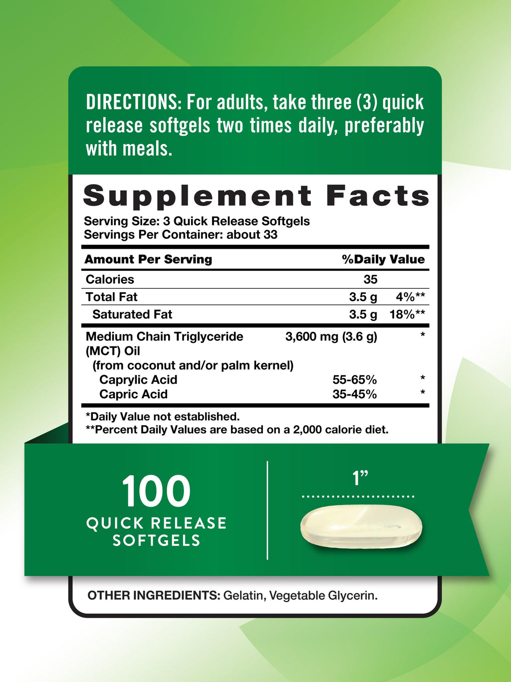 Nature's Truth MCT Oil Pills 3600mg Keto Friendly - 100 Softgels - image 2