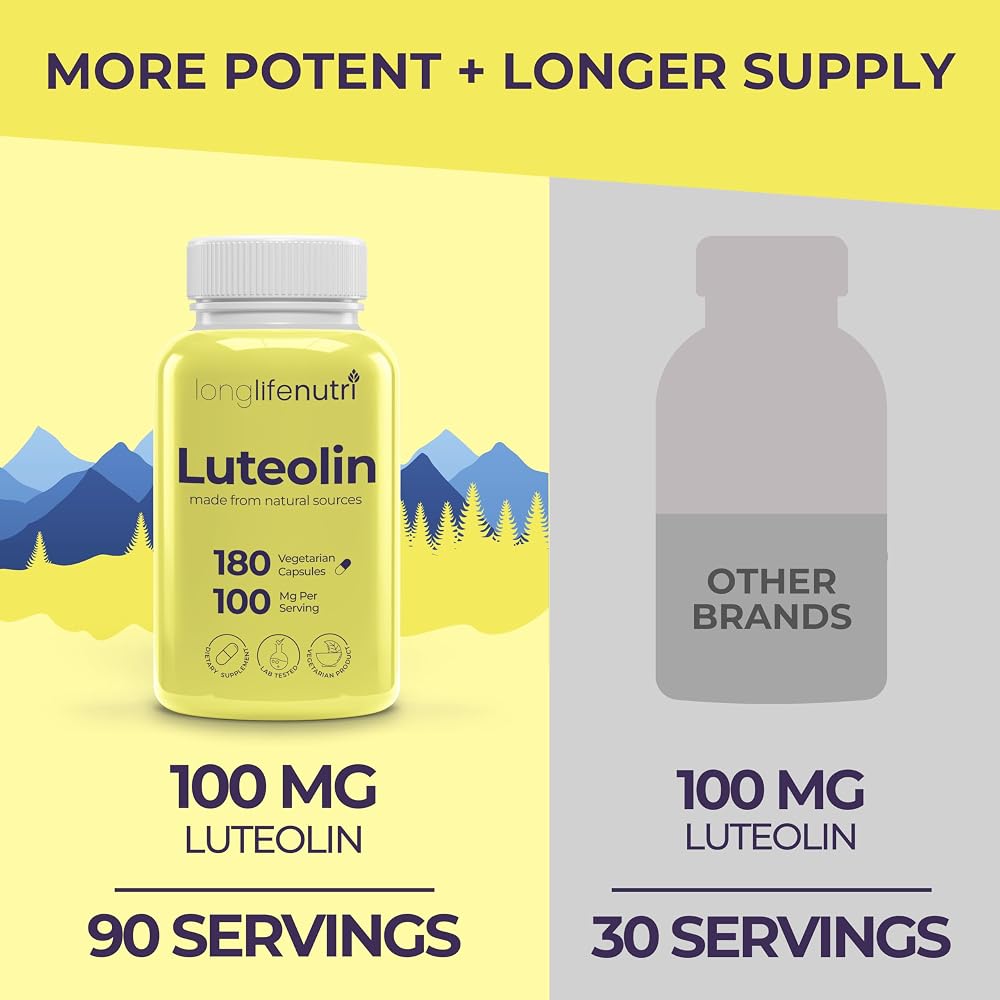 LongLifeNutri Luteolin 100mg Supplement - 180 Vegetarian Capsules - image 3