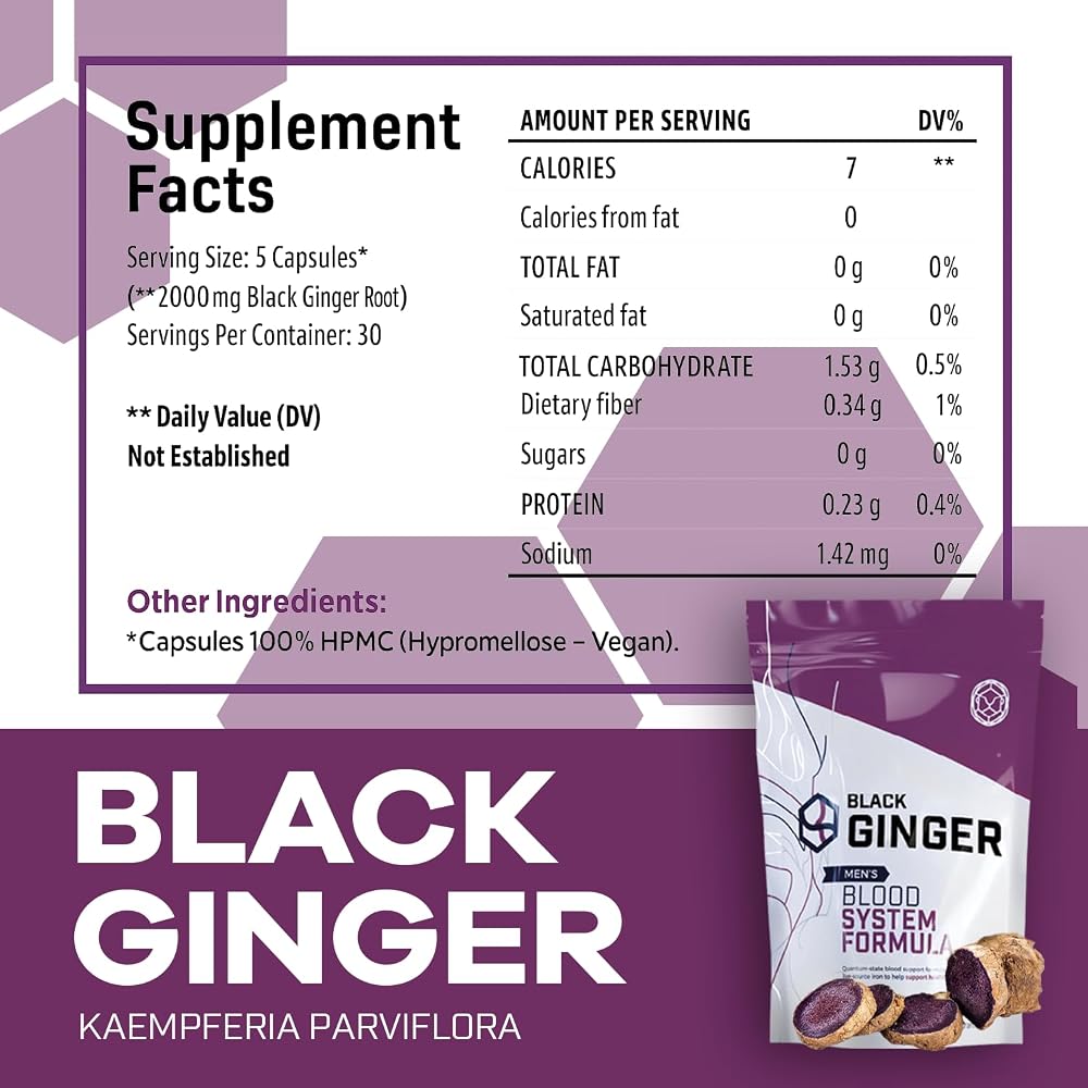 Anabolic Health Black Ginger Capsules for Circulation - 150 Count - image 4