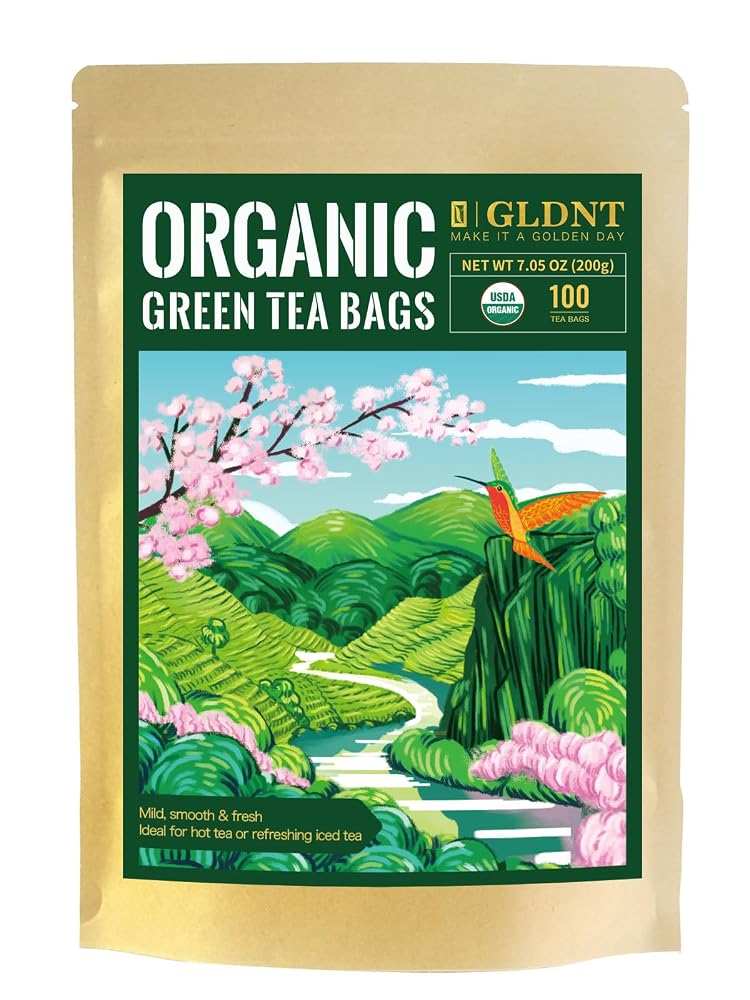 GLDNT Organic Green Tea Bags, Caffeinated - 100 Count