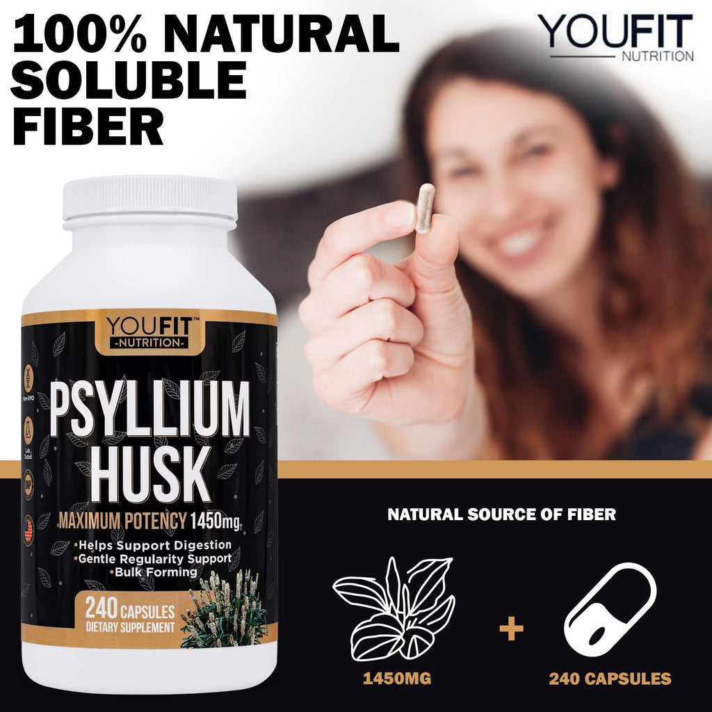 YouFit Nutrition Psyllium Husk Capsules 1450mg - 240 Capsules - image 6