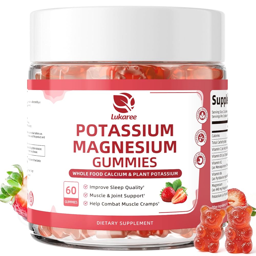 Lukaree Magnesium Potassium Supplement Gummies - 120 Count