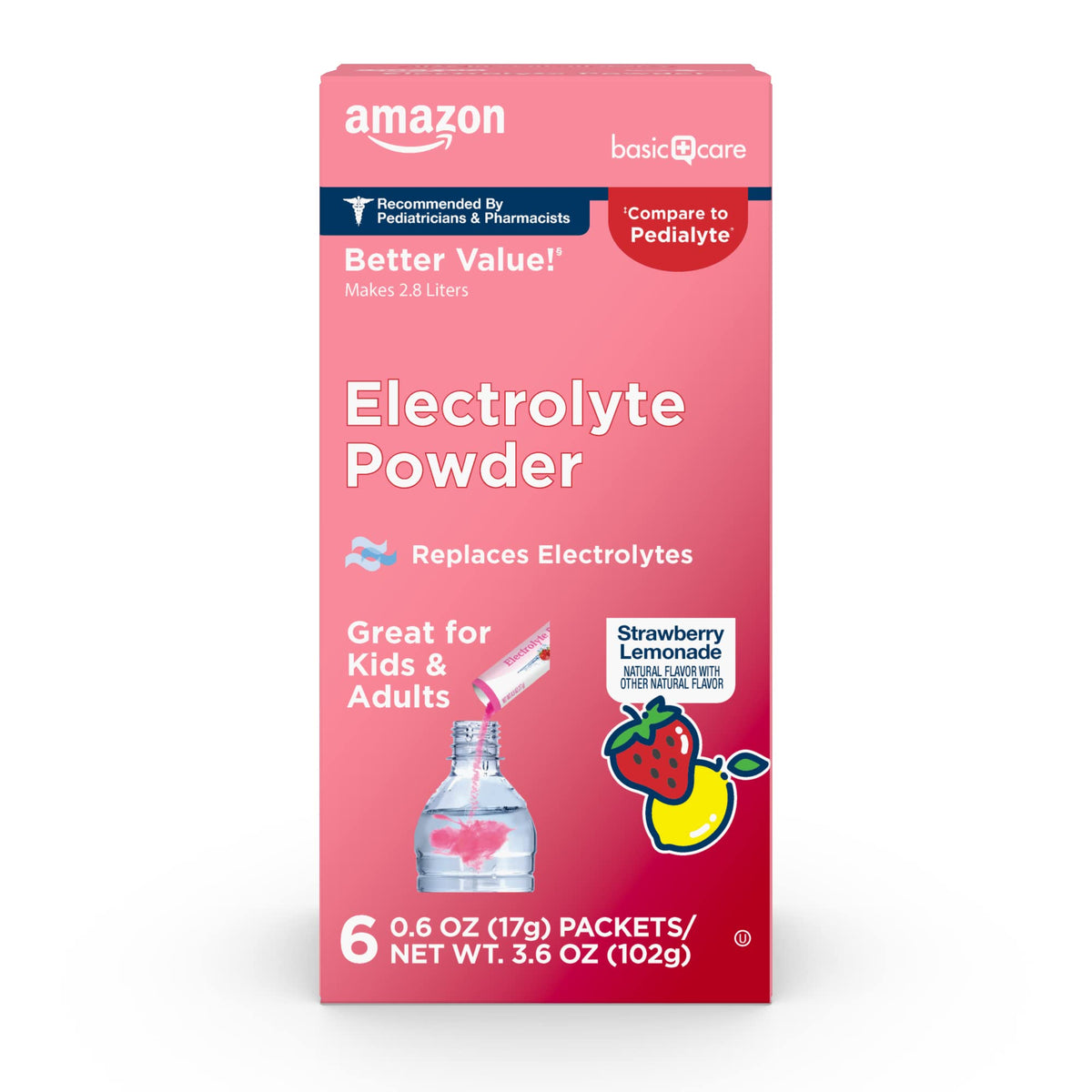 Amazon Basic Care Electrolyte Powder Packets Strawberry Lemonade - 6 Count