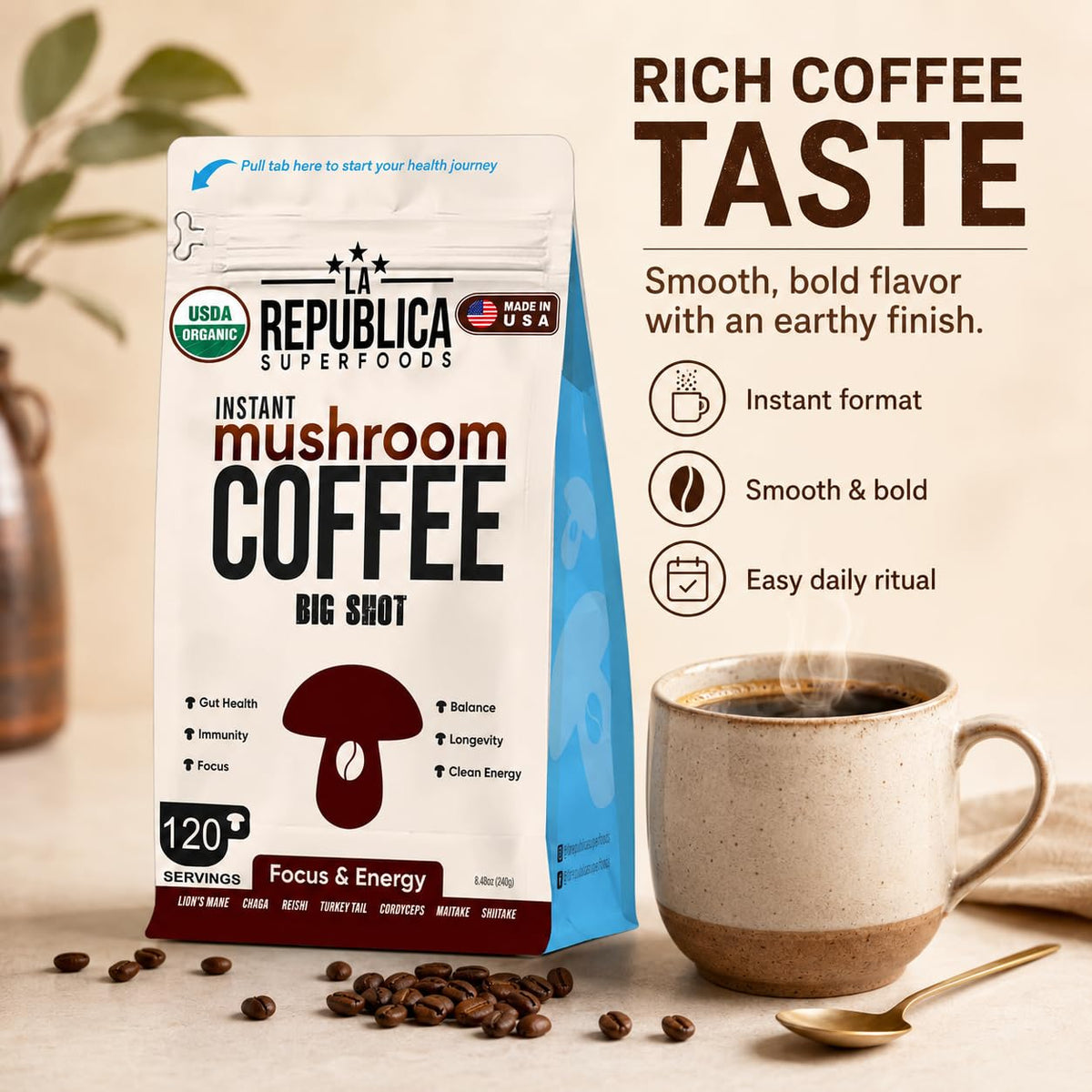 LRLA Superfoods Big Shot Instant Organic Mushroom Coffee - 120 Servings - image 3
