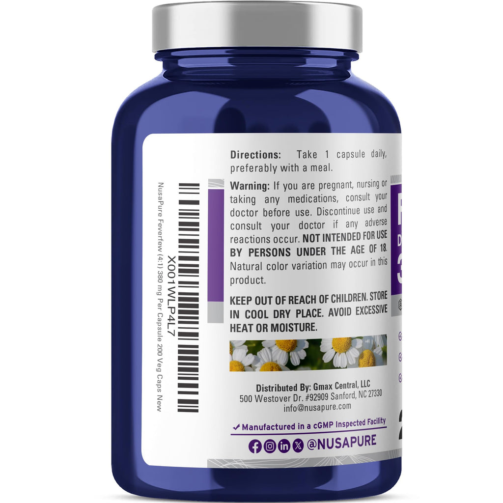 NusaPure Feverfew 380mg Vegan - 200 Vegetarian Capsules - image 3