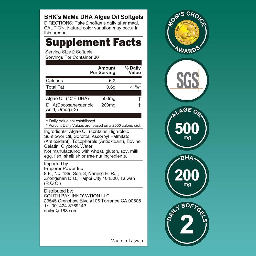 BHK's MaMa DHA Algae Oil Omega-3 Supplement - 60 Softgels - image 2