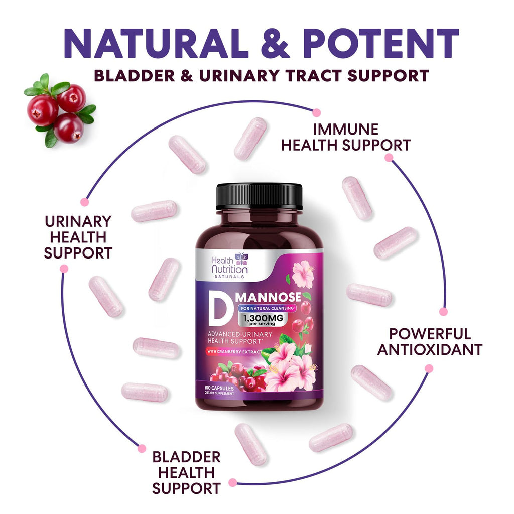 Health Nutrition Naturals D-Mannose 1300mg - Fast-Acting Organic D