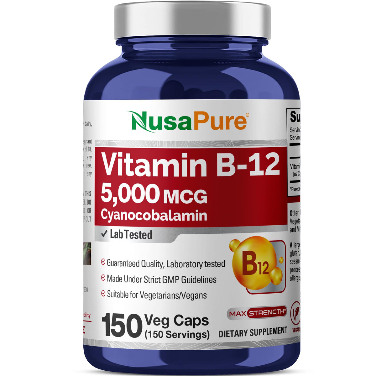 NusaPure Vitamin B12 5000mcg Vegan - 150 Capsules