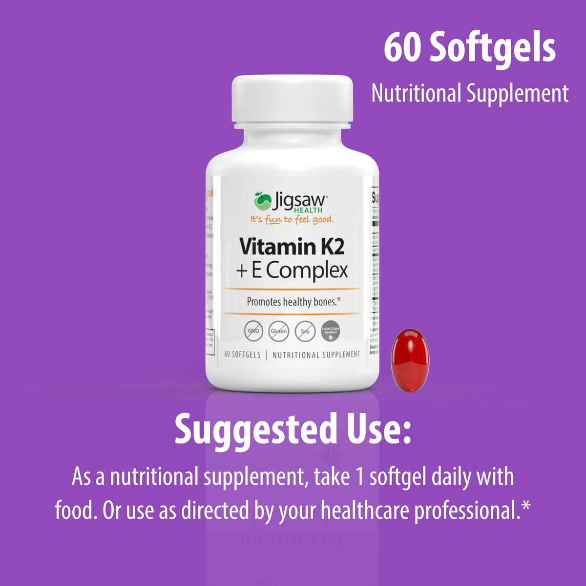 Jigsaw Health Vitamin K2 + E Complex for Bone Health - 60 Softgels - image 8