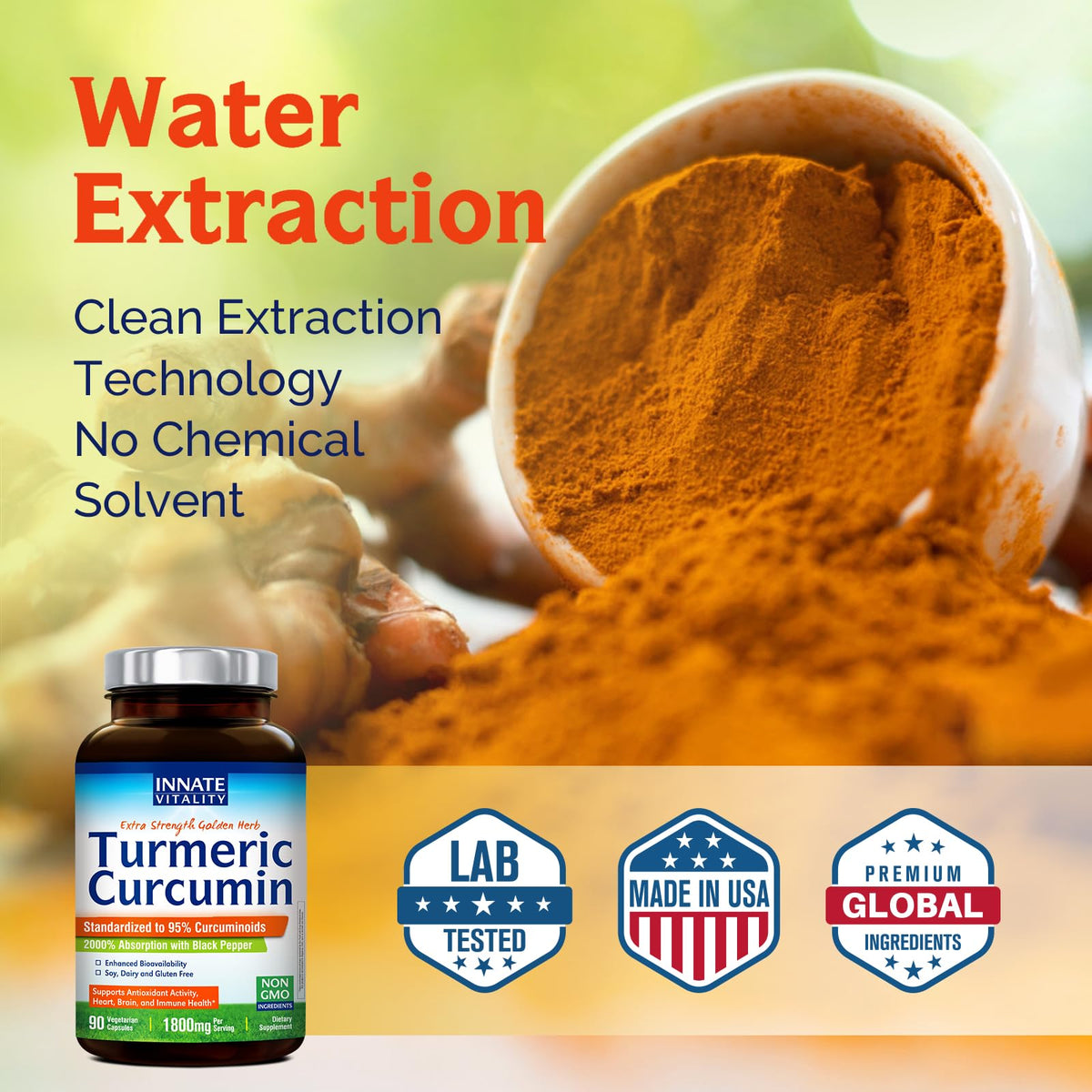 Innate Vitality Turmeric Curcumin 1800mg with Black Pepper - 90 Capsules - image 5