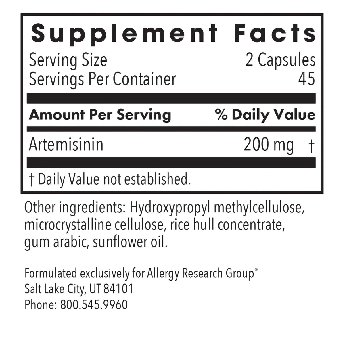 Allergy Research Group Artemisinin 200 mg - 90 Capsules - image 2