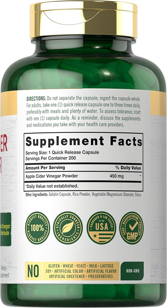 Carlyle Apple Cider Vinegar Capsules 450mg - 200 Count - image 2