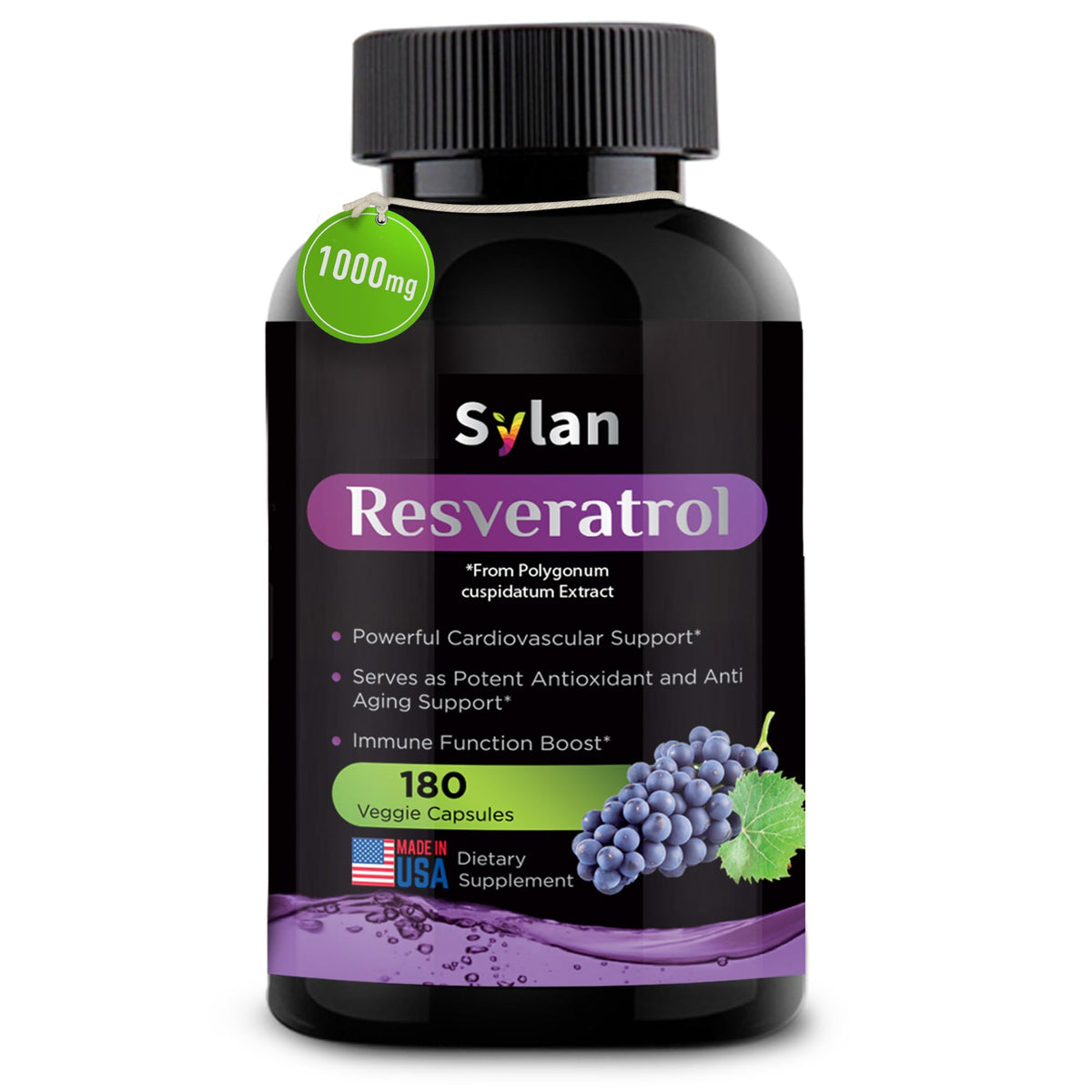 SYLAN Resveratrol Supplement 1000mg - 180 Vegetarian Capsules