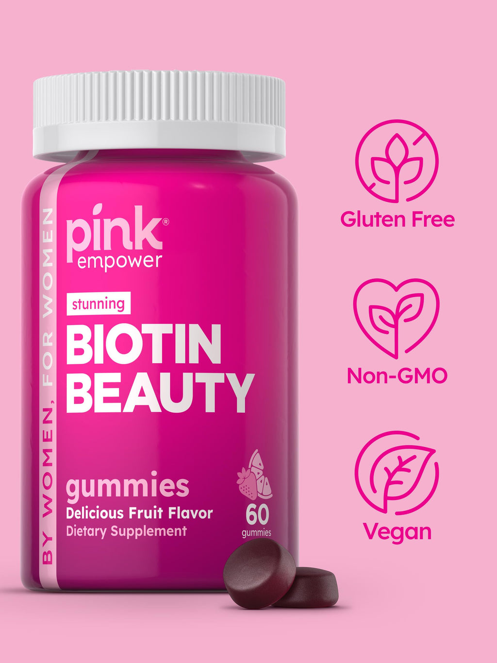 PINK Biotin Gummies for Women 2,500 mcg - 60 Count - image 4