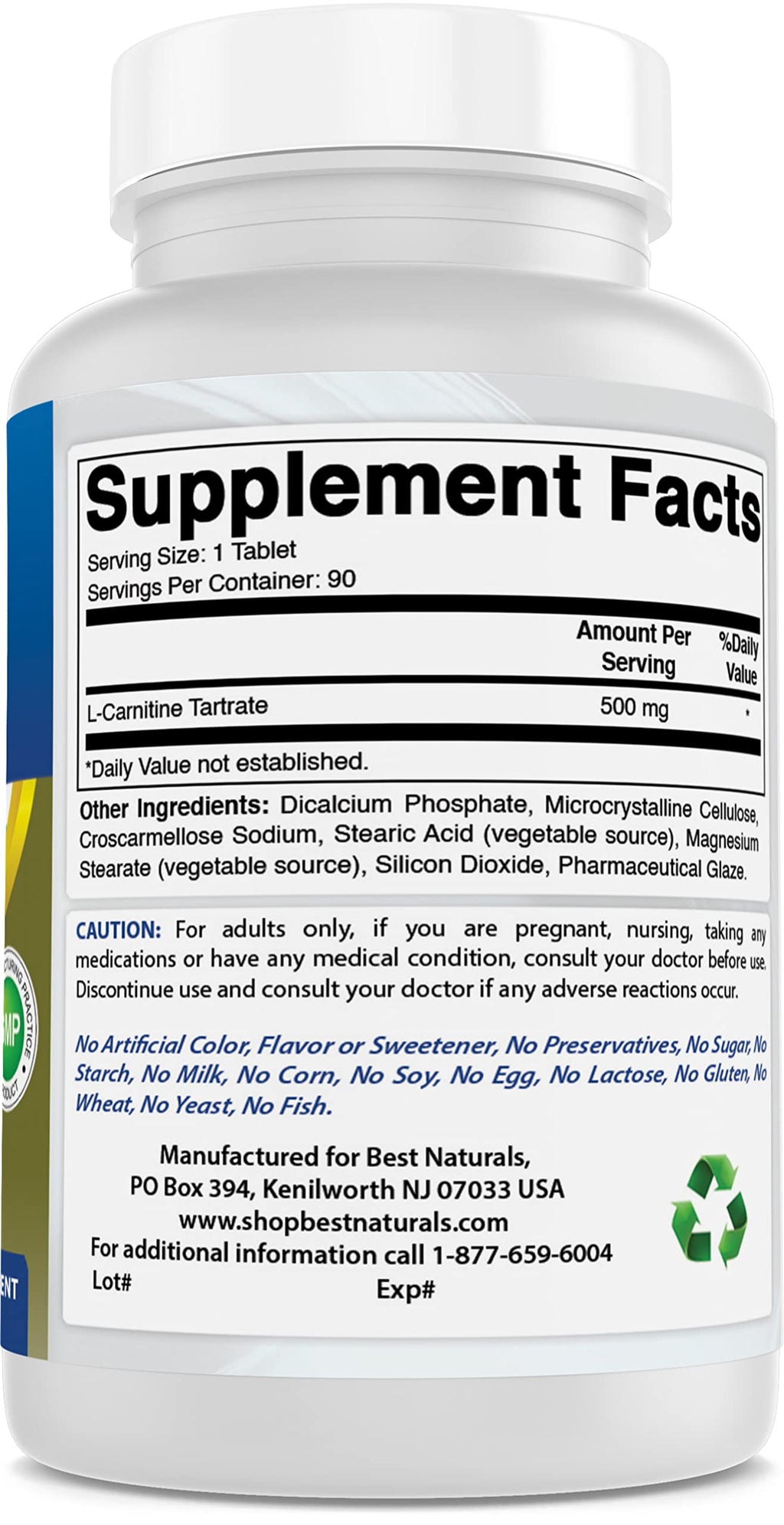 Best Naturals L-Carnitine Tartrate 500 mg - 90 Tablets - image 4