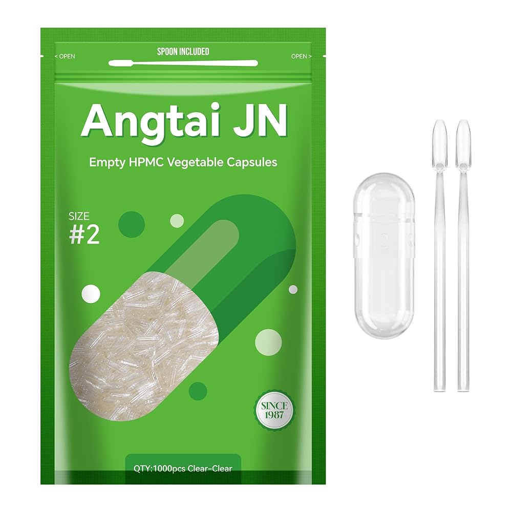 Angtai JN Empty Vegan Capsules Size 2 - 1,000 Count