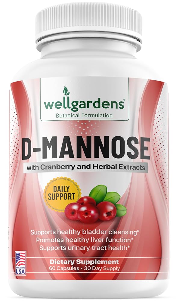 Wellgardens D-Mannose 1000mg Capsules Urinary Tract Support - 60 Count