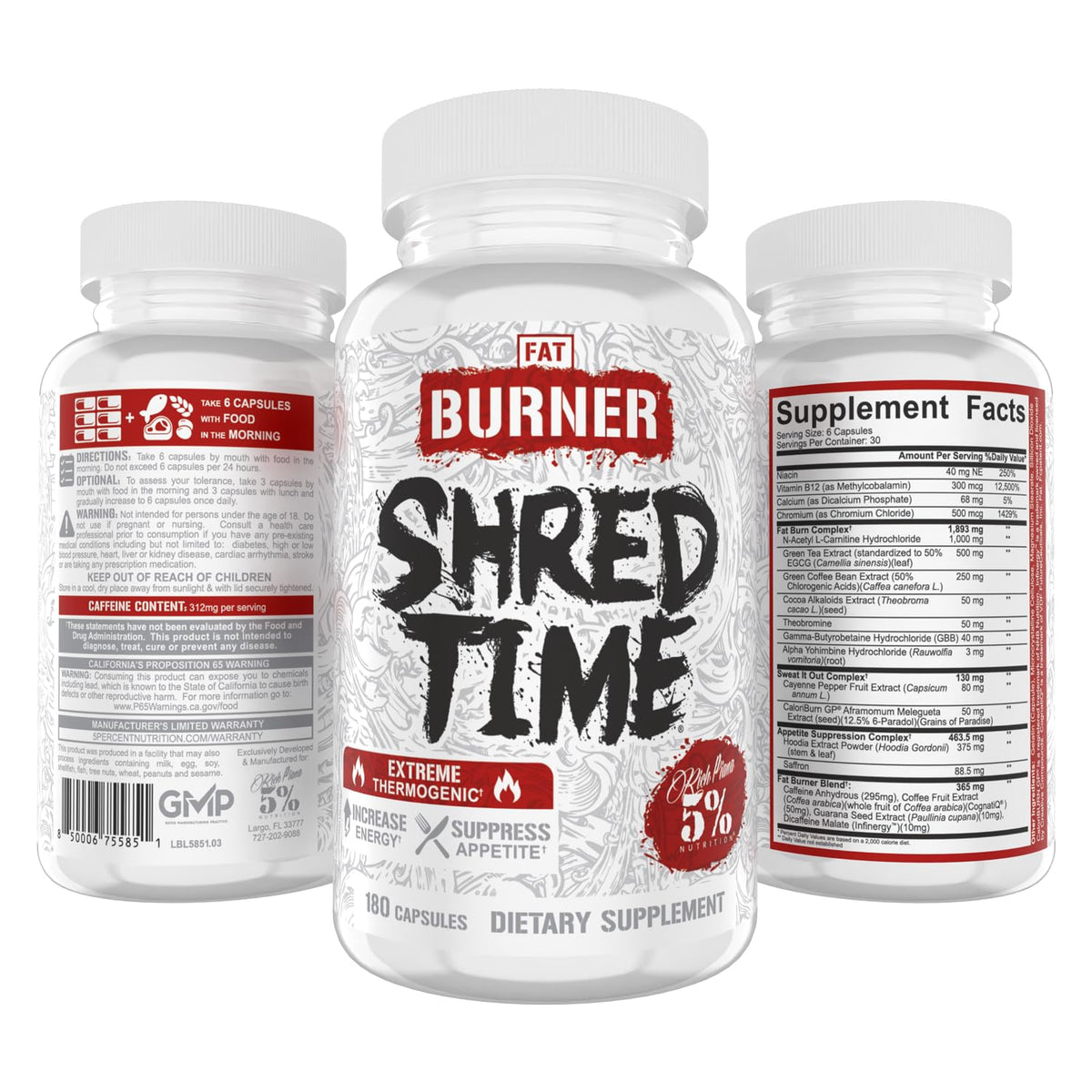 5% Nutrition Shred Time Fat Burner Capsules - 180 Count - image 5
